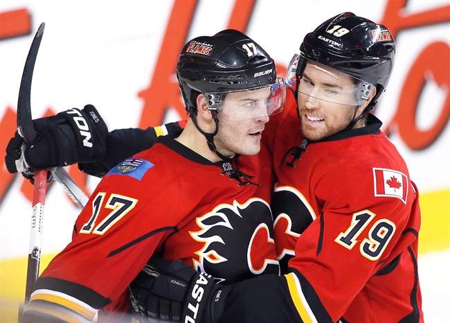 Calgary Flames' Lance Bouma, left, seen in March 2015.