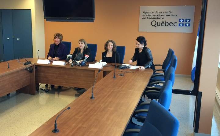 Public health officials address media in Joliette on Wednesday, March 11, 2015.