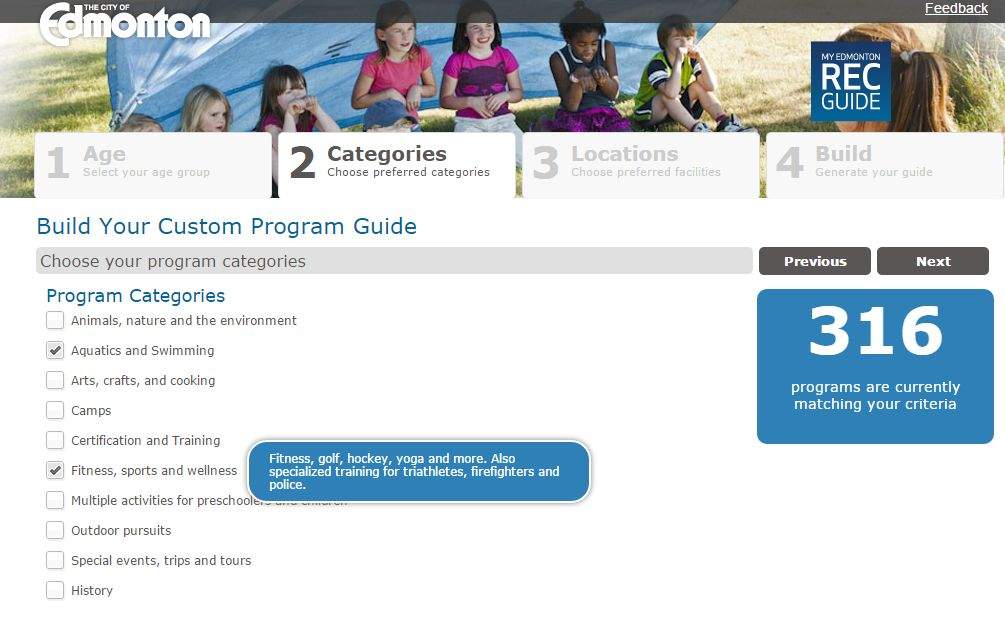 Screencap of the My Rec Guide online tool.