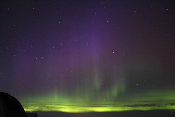 The northern lights in the sky about 100 km south of Saskatoon, Saskatchewan.