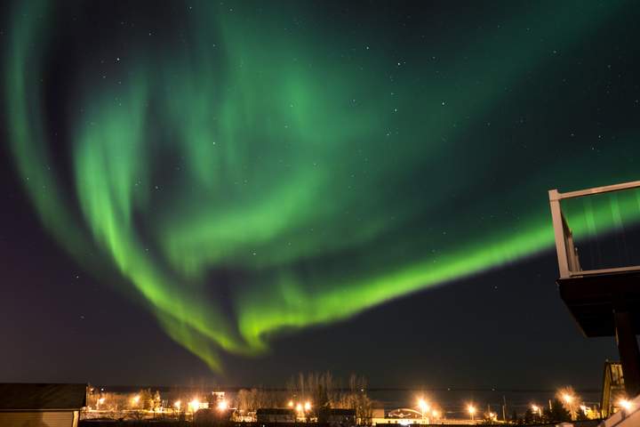 Stunning aurorae light up the sky at Lac La Biche, Alberta.