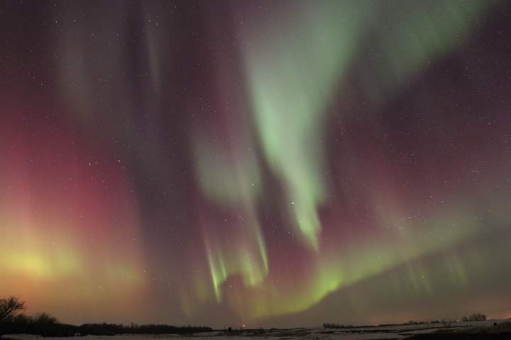 The northern lights west of Edam, Saskatchewan on March 17, 2015.