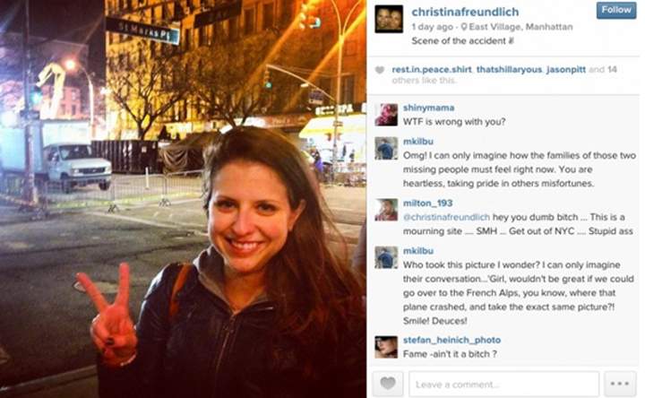 A screenshot of Christina Freundlich's since deleted Instagram selfie