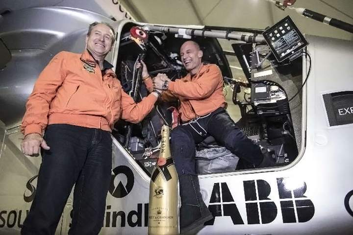Solar-powered plane lands in China on historic round the-world flight - image