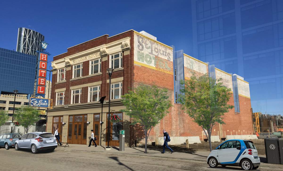 Proposed design for the south-facing exterior facade of Calgary's St. Louis Hotel.