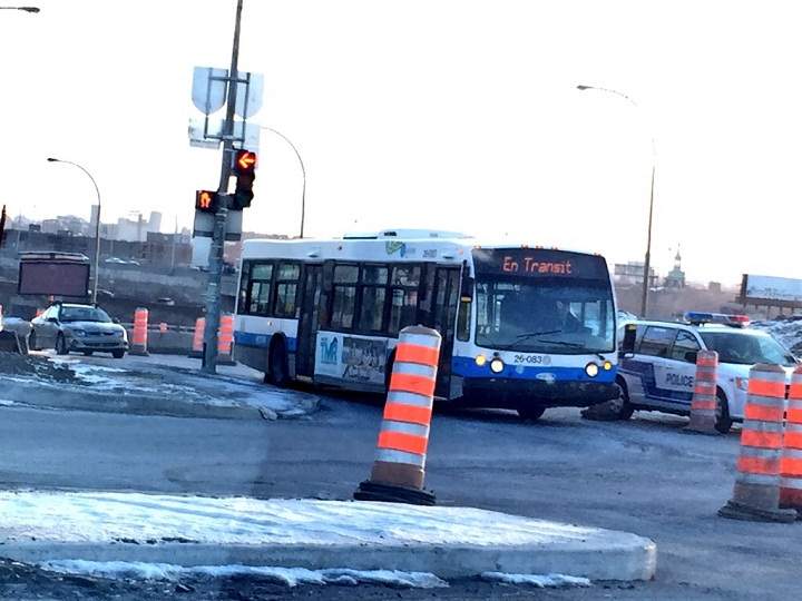 A glimpse of traffic on St. Jacques Street in Montreal on March 23, 2015.