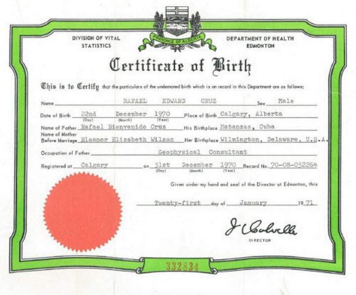 Ted Cruz birth certificate.
