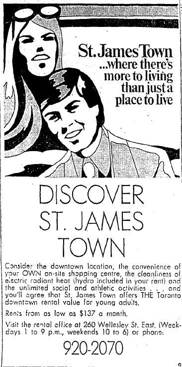 An ad for apartments in Toronto's St. James Town from 1972