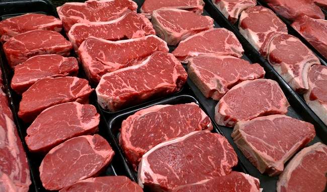 Steaks and other beef products are displayed for sale at a grocery store in this file photo. 