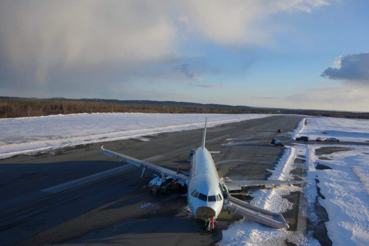 An aerial photo provided by the RCMP shows the crash site of Air Canada flight 624 at Halifax Stanfield International Airport.