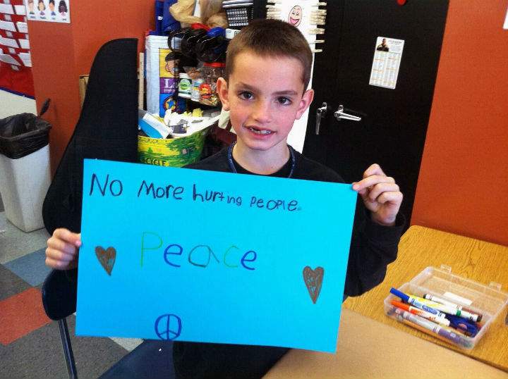 Boston Marathon bombing victim Martin Richard, 8, once took apart in a rally against violence holding a sign bearing King’s words, “No more hurting people — Peace.”