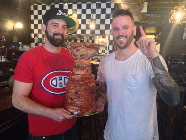 Montreal’s Brutus Bar co-owners Anthoni Jodoin and Jean Francois Leduc with their Bacon Cup on April 15, 2015.
