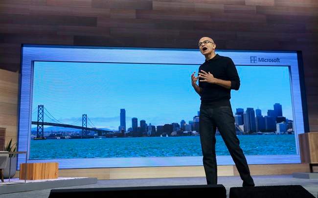 Microsoft CEO Satya Nadella speaks at Microsoft's annual "Build" conference in San Francisco, Wednesday, April 29, 2015.