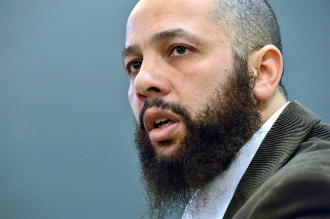 Adil Charkaoui speaks about the suspension of two contracts with junior colleges at a news conference in Montreal on Friday, February 27, 2015.