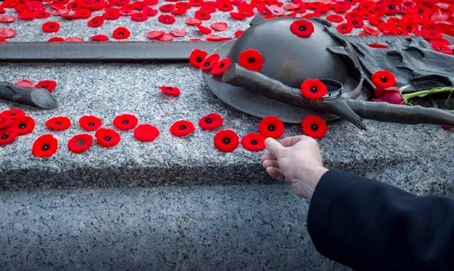 People place poppies at the Tomb of the Unknown Soldier.
