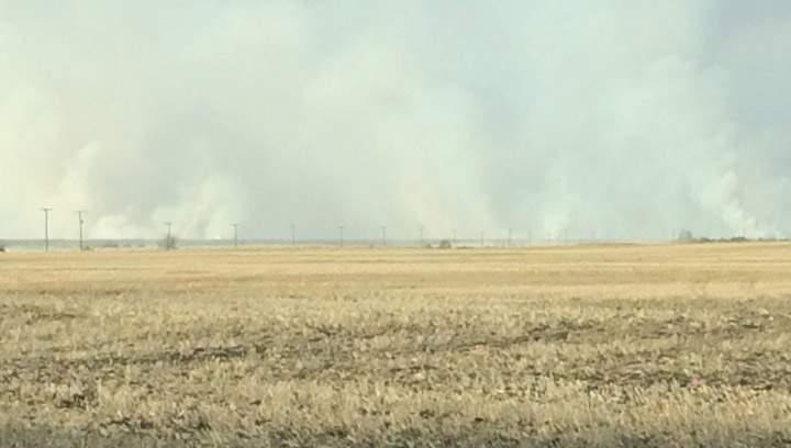 Six fire departments battle through the night to bring a grass fire near Borden, Sask. under control.