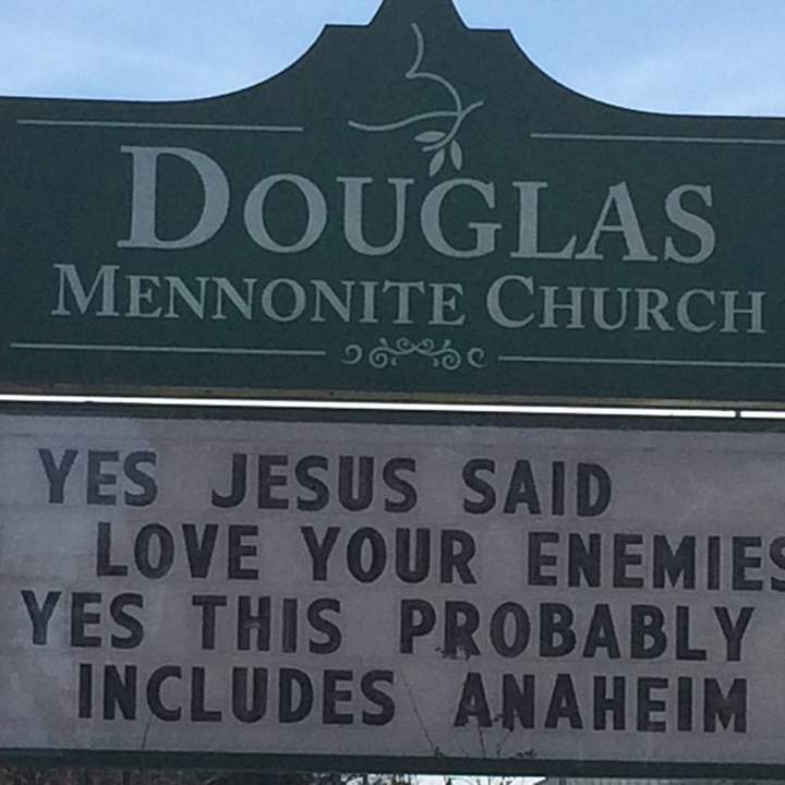 Winnipeg Jets Douglas Mennonite Church sign