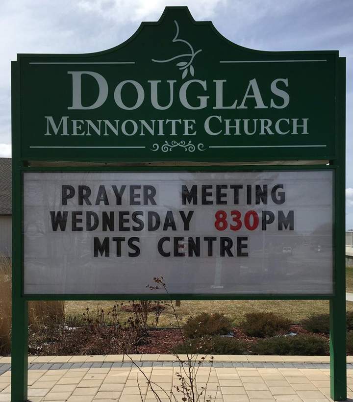 Winnipeg Jets Douglas Mennonite Church sign