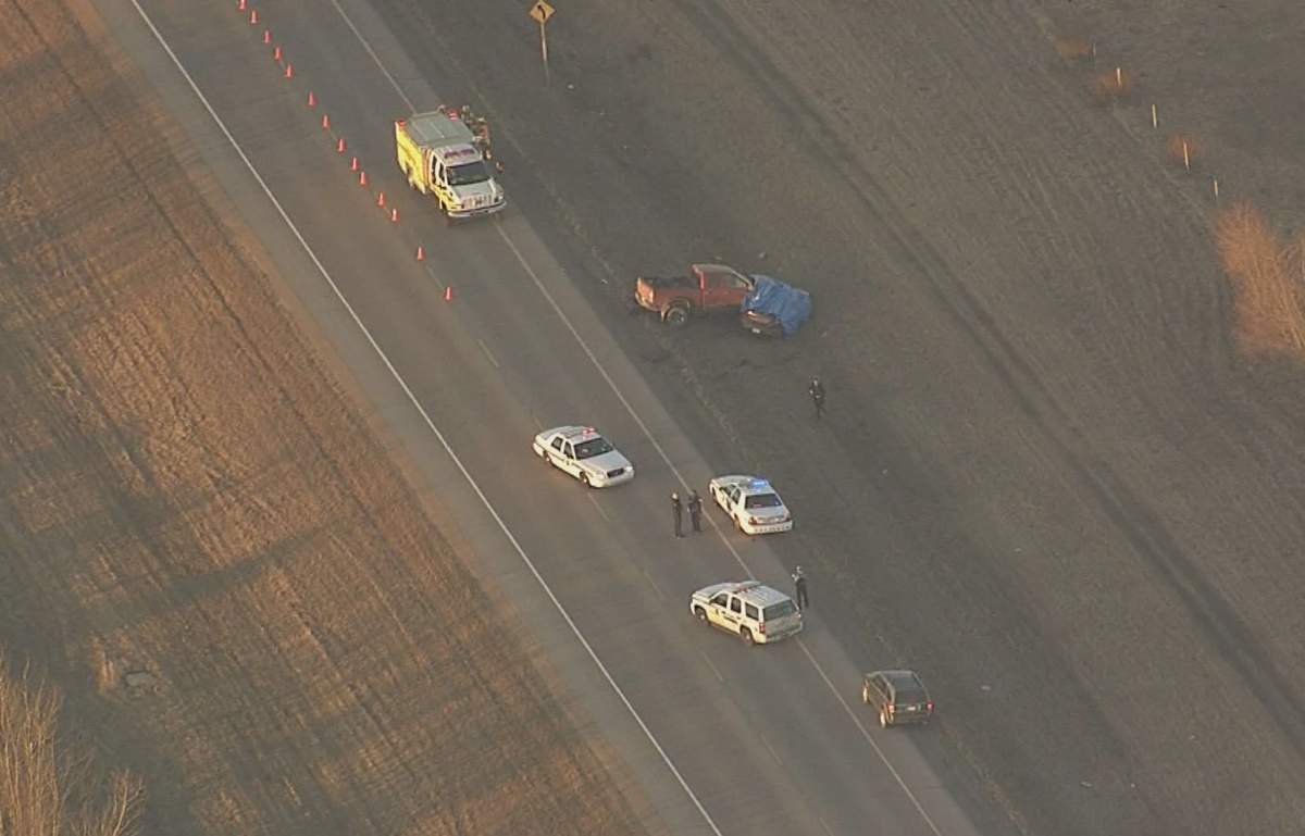 One person died in a crash south east of Edmonton, Wednesday, April 15, 2015. 