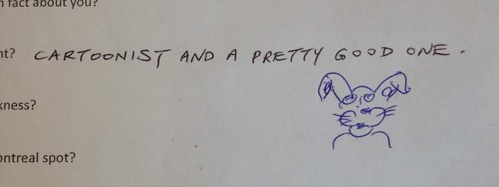 Robert Libman’s cartoon on Global Montreal’s interview sheet.