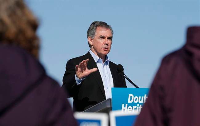 Alberta PC leader Jim Prentice speaks during a campaign stop in Calgary, Alta., Friday, April 10, 2015.