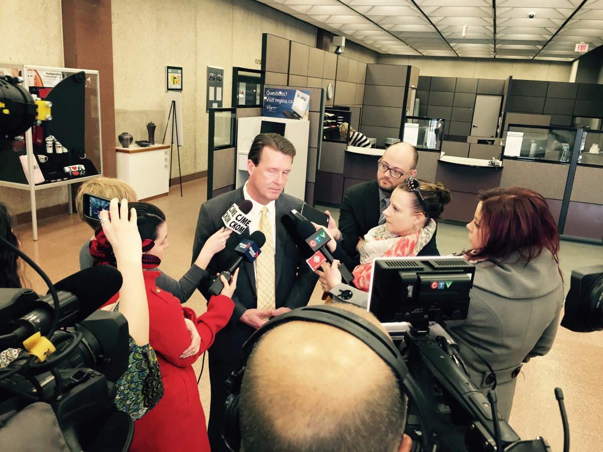 Mayor Michael Fougere addresses the media on Wednesday.
