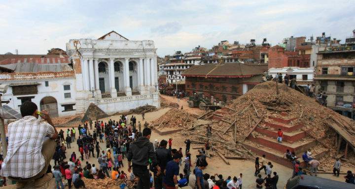 Temples on Hanumandhoka Durbar Square are ruined after earthquake in Kathmandu, Nepal, April 25.