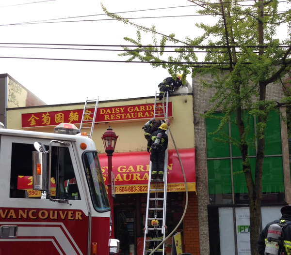 Crews going on to the roof of the building.