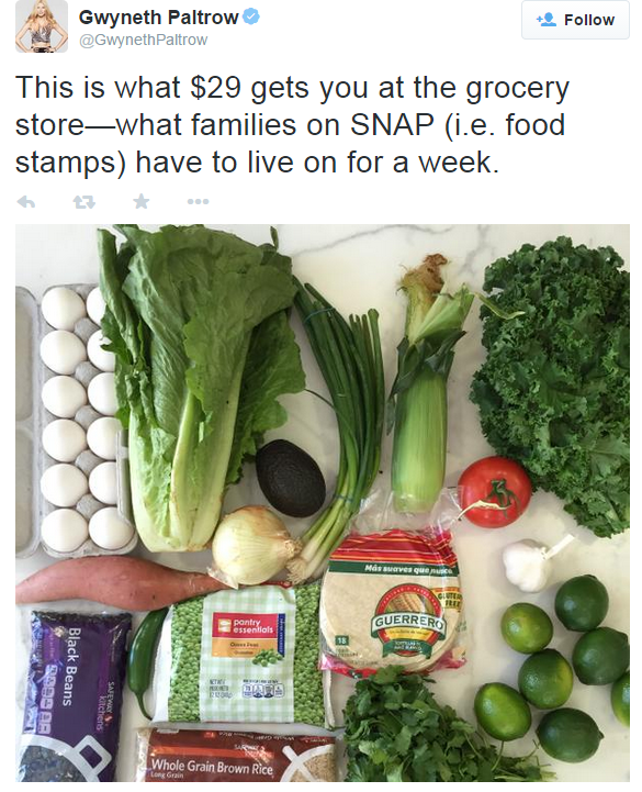 Gwyneth Paltrow takes food bank challenge, and fails according to some - image