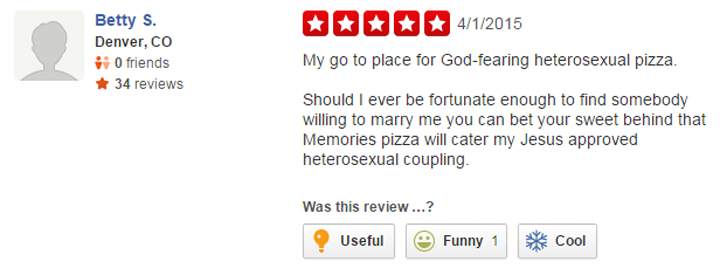 Yelp reviewers freak out after Indiana pizza shop says it wouldn’t serve same-sex wedding - image