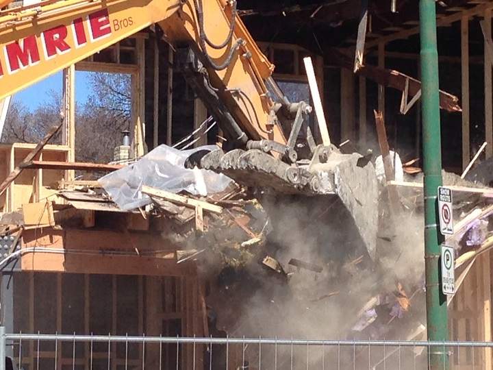 Machines ripped into the 110 year old building at Sargent Avenue and Langside Street, which owner Sal Infantino says he was trying to convert into apartment suites and rental space.