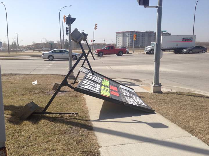 Windy Winnipeg weather sign down