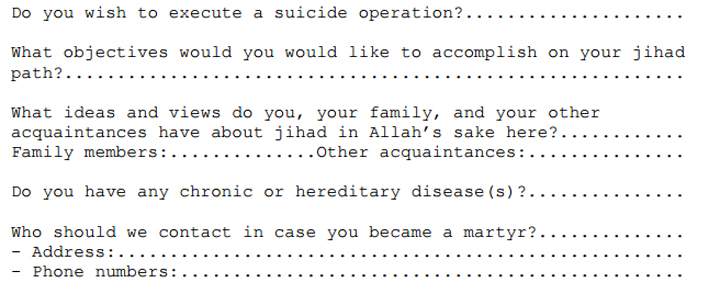 Al-Qaida's application form