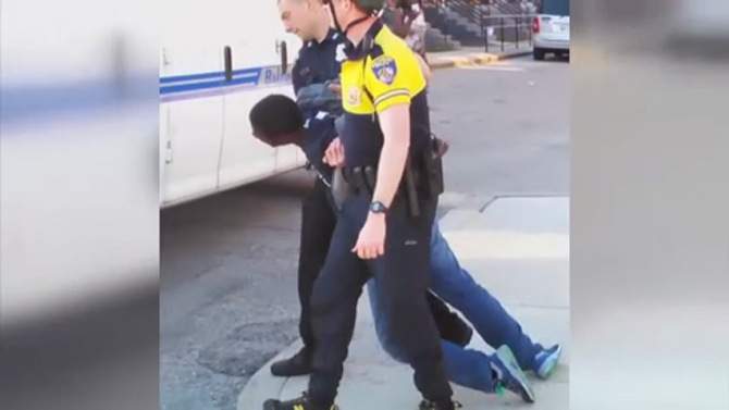 A screenshot of the cell phone video which captured Freddie Gray's arrest
