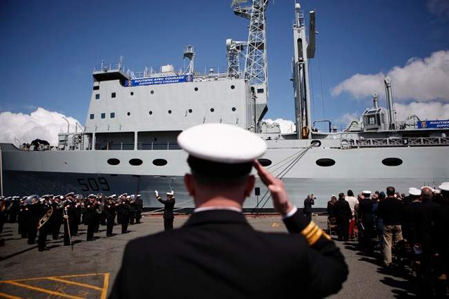 Naval officers are seen at CFB Esquimalt in 2015. Rent on the base is cheaper than in the nearby community of Victoria.