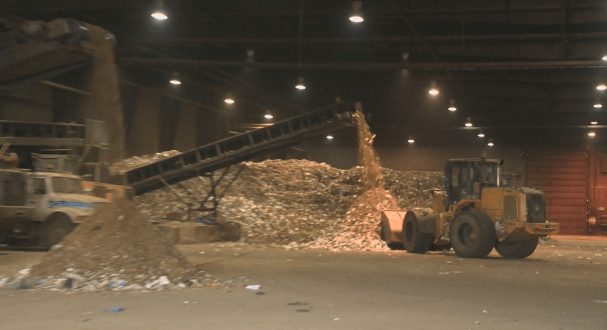 Garbage and organic waste arrives at the city composter on the tip floor. Organics are sorted out at a later stage.
