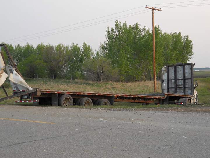 Saskatchewan RCMP say live chickens spilt out of a semi travelling on Highway 5 early Tuesday morning.