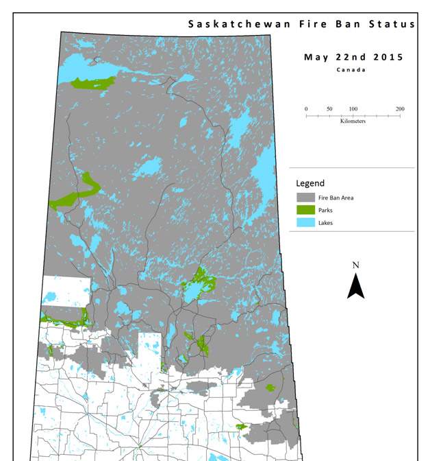 Province, municipalities implement fire bans as fire risk is extreme in many parts of Saskatchewan due to dry conditions.