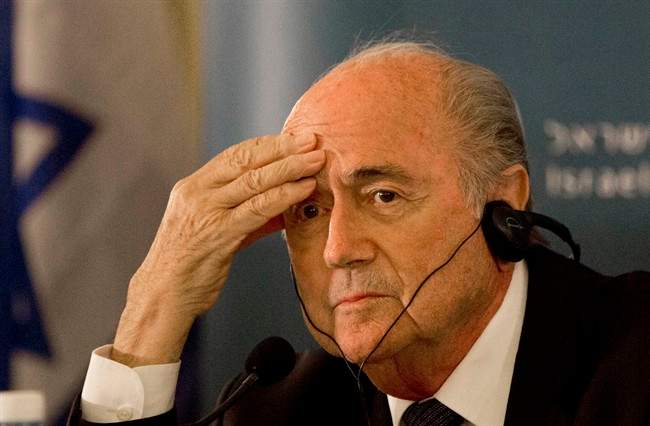 FILE - In this May 19, 2015 file photo FIFA President Sepp Blatter attends a press conference in Jerusalem. Blatter is seeking reelection at the FIFA congress in Zurich where six soccer officials were arrested and detained by Swiss police on Wednesday, May 27, 2015 pending extradition at the request of U.S. authorities after a raid at a luxury hotel.