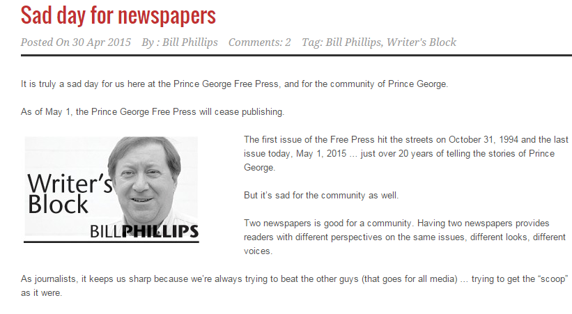 City of Prince George loses a health care service and one of its newspapers - image