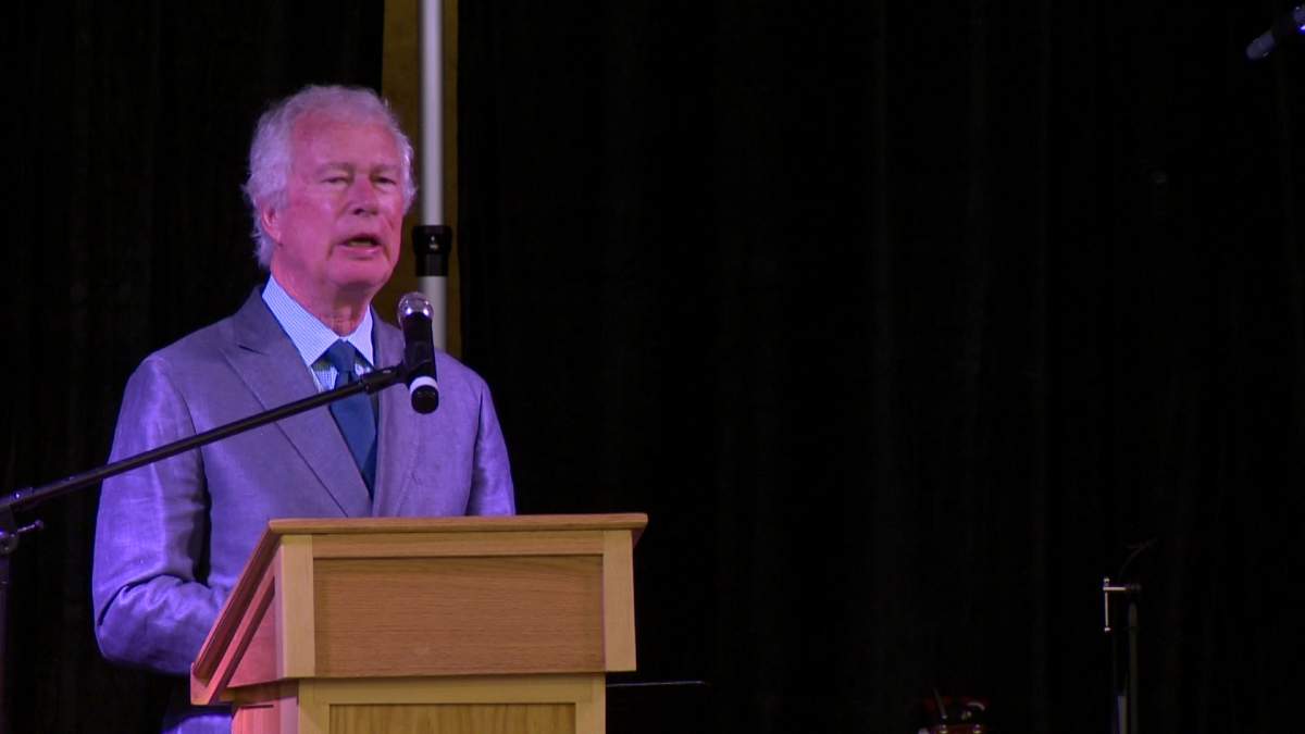 Former Canadian Ambassador to Iran Ken Taylor speaking at the 100th Anniversary celebration of Crescent Heights High School. 