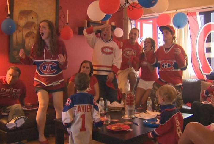 A glimpse of a party celebrating the Montreal Canadiens held by a couple in Laval on May 4, 2015. The pair have been hosting crazy Habs viewing parties every series.