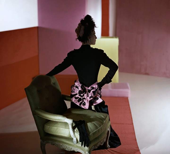 Dinner suit and headdress by Schiaparelli, 1947. Photograph: Conde Nast, Horst Estate