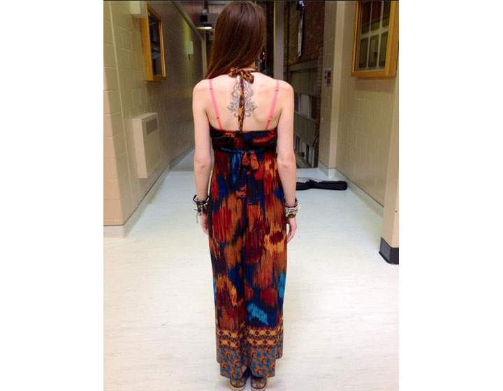 Lauren Wiggins, 17, posted a photo to her Facebook account of the dress she said that got her a detention at Harrison Trimble High School Monday afternoon. 
