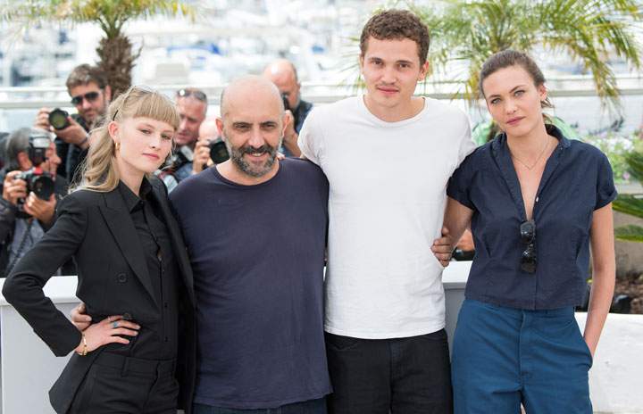 From left: Klara Kristin, Gaspar Noe, Karl Glusman and Aomi Muyock, pictured on May 21, 2015.