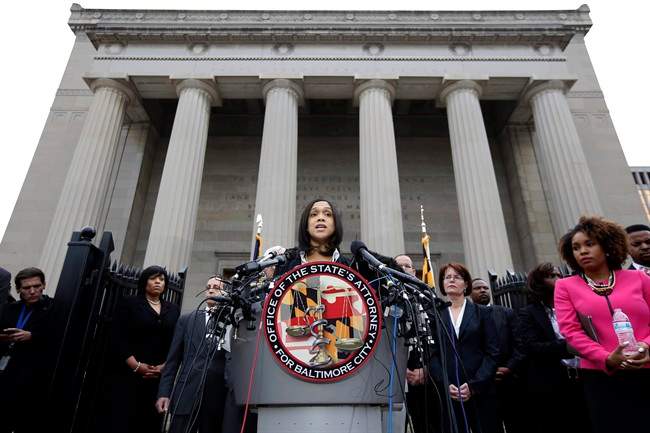 Marilyn Mosby, Baltimore state's attorney, speaks during a media availability, Friday, May 1, 2015 in Baltimore.