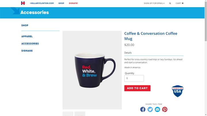 Hillary Clinton launched her web store on Tuesday