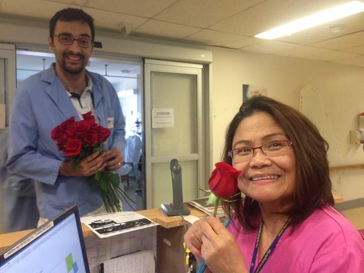 Nurses at the Montreal General Hospital were surprised with roses on May 21, 2015.