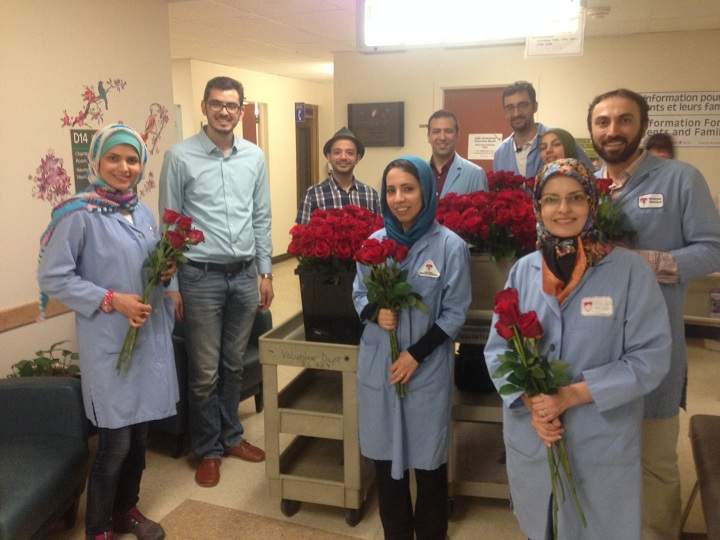 Nurses at the Montreal General Hospital were surprised with roses on May 21, 2015.