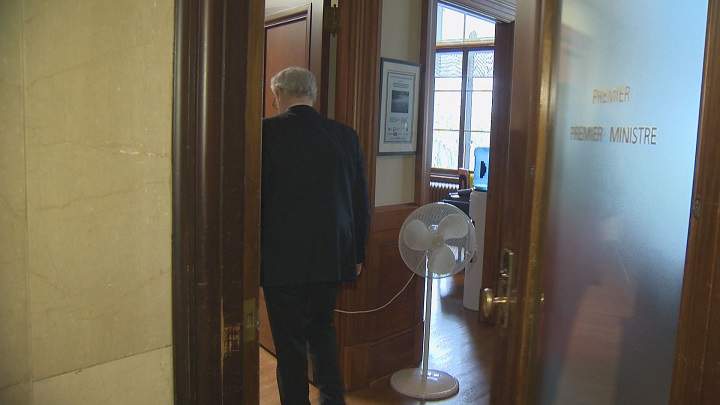 Manitoba premier Greg Selinger entering his office in the Manitoba Legislature on Friday, May 8, 2015.